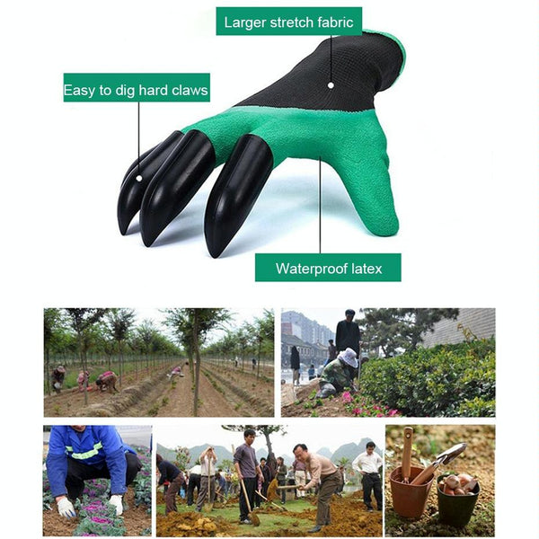 A Pair Latex Protective Insulated Gloves with Claws ABS Plastic Gloves for Digging and Planting, The Right One with Claws
