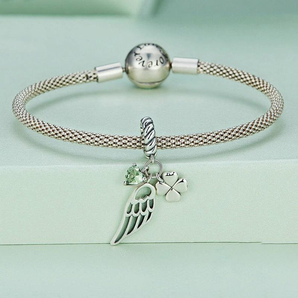 BSC762 Sterling Silver S925 Hollow Wings Lucky Clover Zircon Bracelet Beads