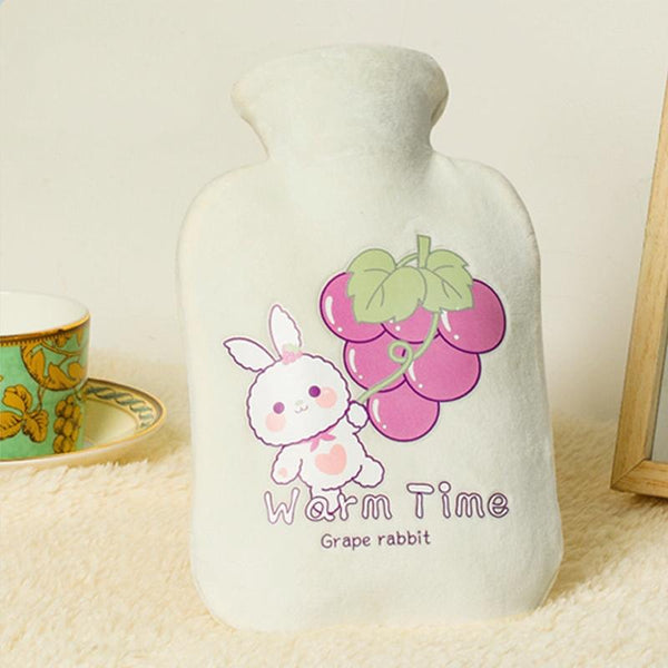 Cartoon Velvet Cover Thickened Explosion-Proof PVC Water-Filled Hot Water Bag, Color: 2000ML Milky White