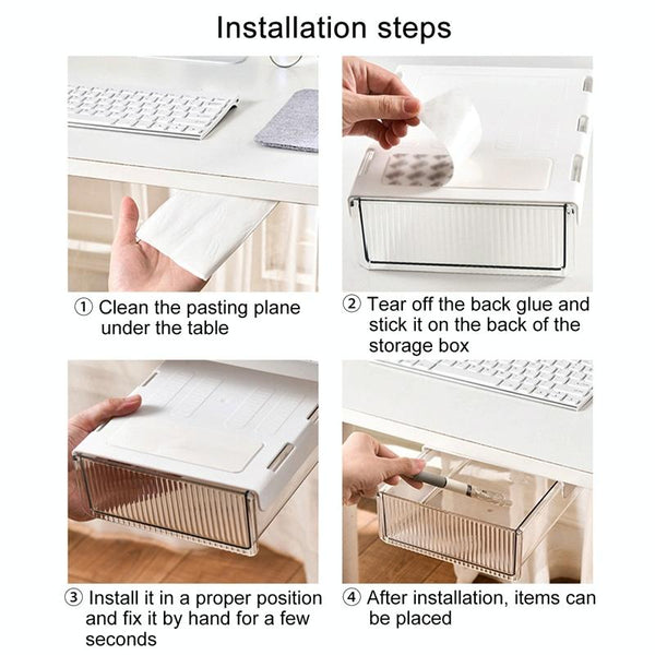 Under Desk Invisible Drawer Storage Box Office Student Desk Bottom Stationery Sundry Organizer, Size: Medium(Black)