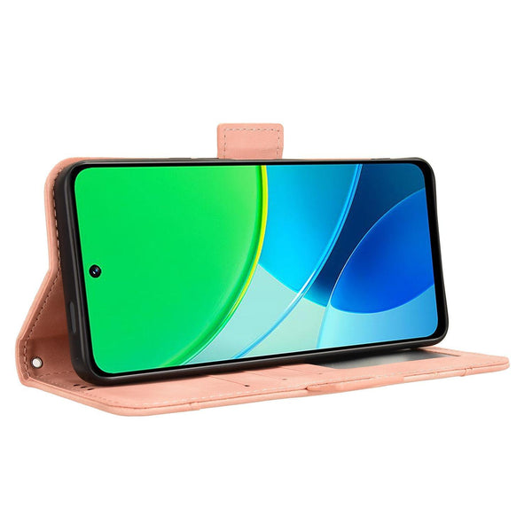 For vivo Y19s 4G Skin Feel Calf Texture Card Slots Leather Phone Case(Pink)