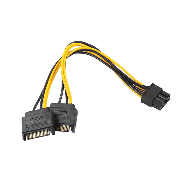 0.2m Full Copper GPU Graphics Card 8 Pin Female To Double 15 Pin SATA Computer Motherboard Power Transfer Line(Black and Yellow Line)