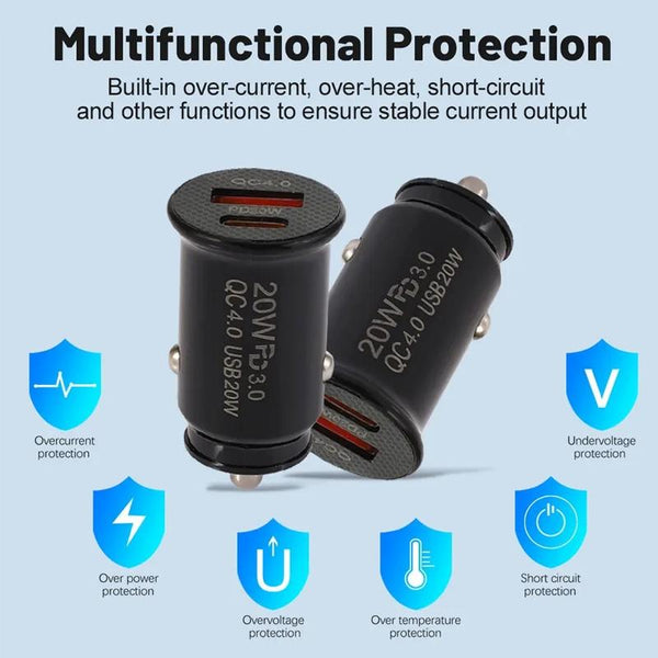 P10 Mini Style QC4.0 USB / PD20W Dual Port Car Charger(White)