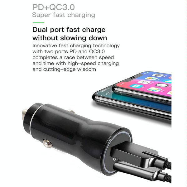 P21 Portable PD 20W + QC 3.0 18W Dual Ports Fast Car Charger(Black)