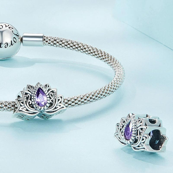 SCC2456 Sterling Silver S925 Zircon Hollow Lotus Bracelet Beads