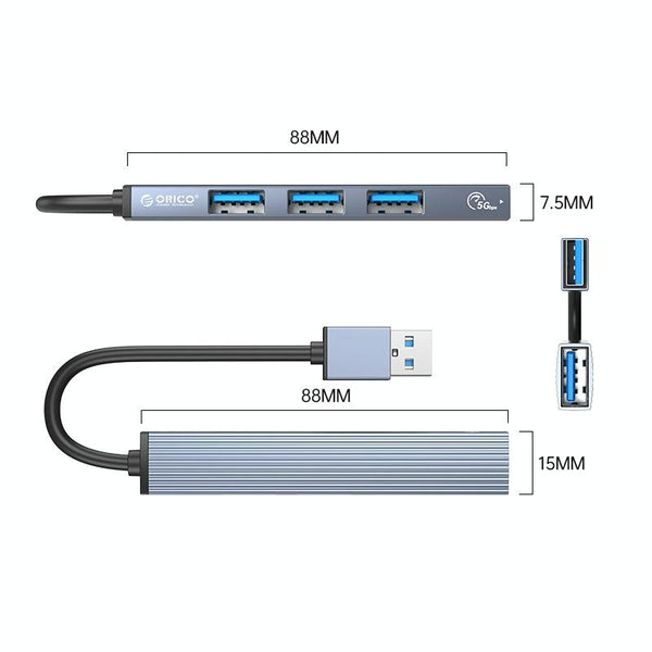 ORICO AH-A13 USB 3.0 x 1 + USB 2.0 x 3 to USB 3.0 HUB Adapter(Space Gray)
