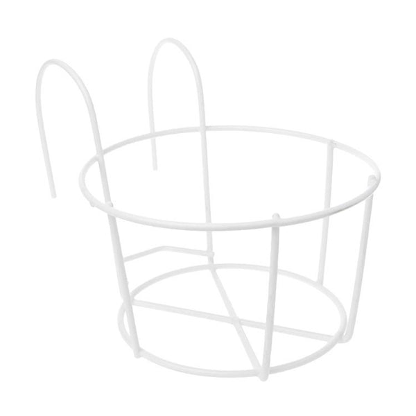 Balcony Fence Round Metal Flower Stand Wrought Iron Wall-mounted Flower Pot Stand, Size:XL(White)