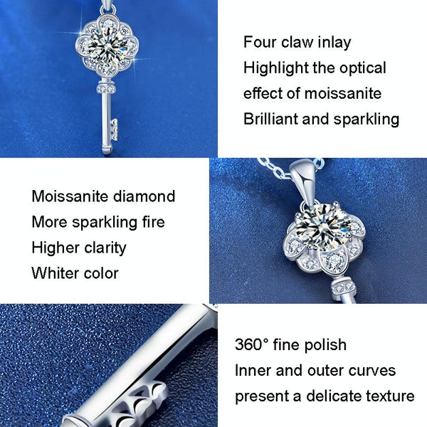 XMA003 Mosan Diamond 925 Silver Key Necklace, Chain Length: 60cm Sweater Chain