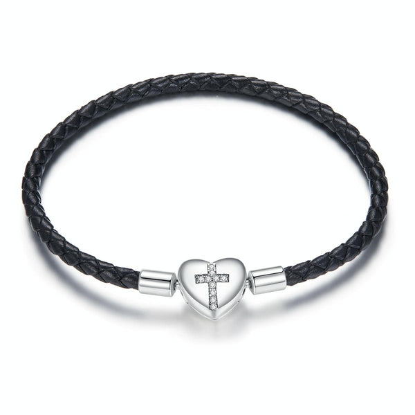 S925 Sterling Silver Cross Braided Rope Women Bracelet Jewelry, Size:19cm
