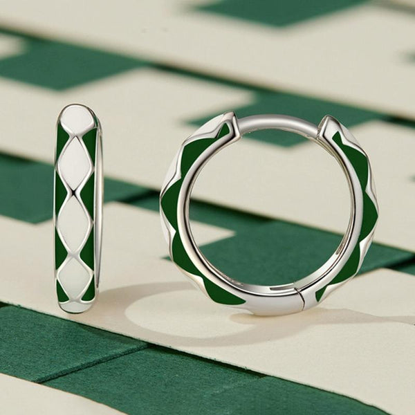 SCE1611-GN Sterling Silver S925 White Gold Plated Fashion Rhombus Earrings(Green)