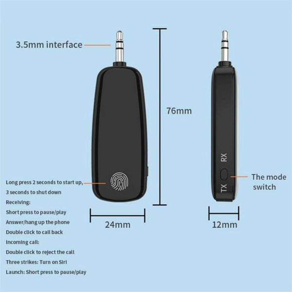 M03 Fingerprint Touch Stereo Aux Wireless Adapter Bluetooth 5.2 Audio Receiver Transmitter