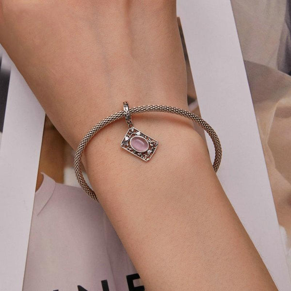 SCC2428 Sterling Silver S925 Zircon Square Tag Pattern Bracelet Beads