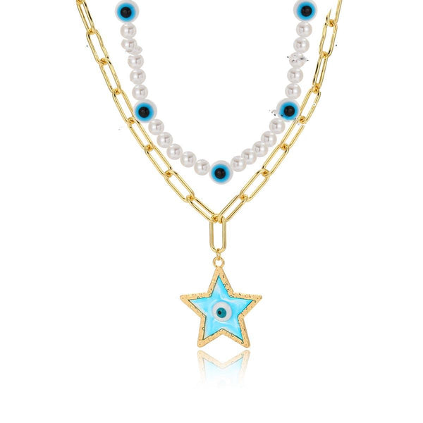N2210-2 Double-layer Five-star Eyes Ladies Temperament Necklace Collarbone Chain