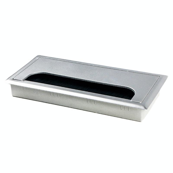 ABS Table Rectangle Wire Hole Cover Outlet Port With Brush PC Desk Cable Organizer, Size: 80x160mm Silver