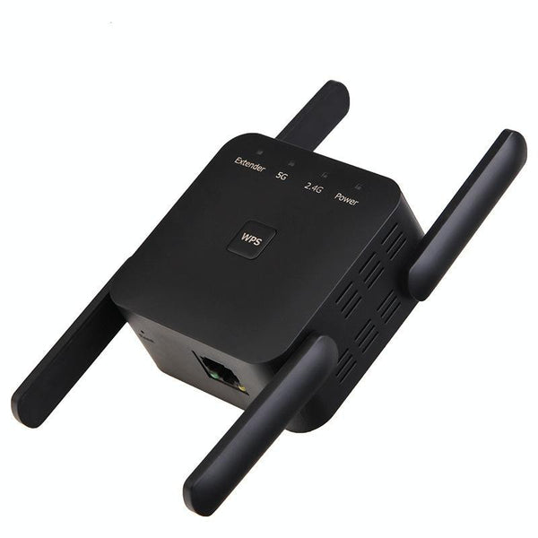 1200Mbps 2.4G / 5G WiFi Extender Booster Repeater Supports Ethernet Port Black EU Plug