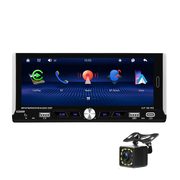 Single Spindle 6.9 inch MP5 With Knob Player Carplay Function Car MP4 Backup Camera, Specification: Standard+12 Light Camera