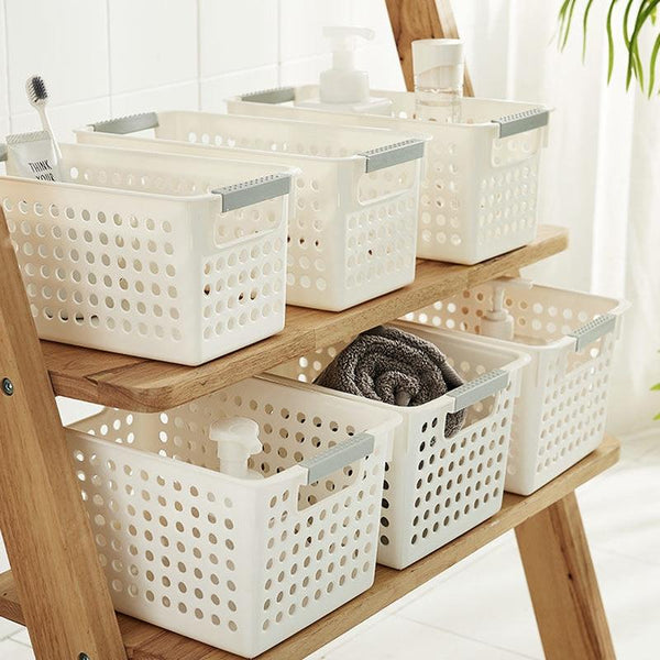 Plastic Storage Basket Desktop Sundry Organizer Frame Toys Kitchen Snacks Storage Box, Style: Shallow Medium White