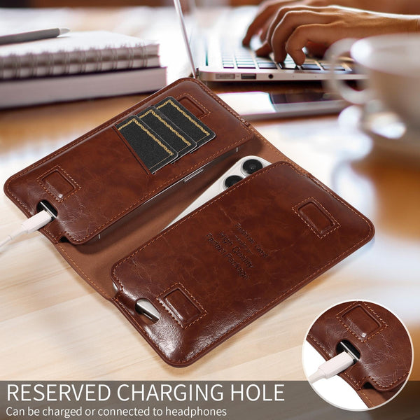 PU Flip Double Phone Card Slot Case, Size:15.7 x 9cm(Brown)