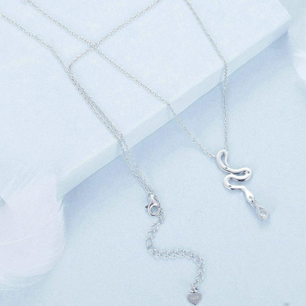 S925 Sterling Silver Platinum-plated Vintage Snake Drop Necklace(BSN385)