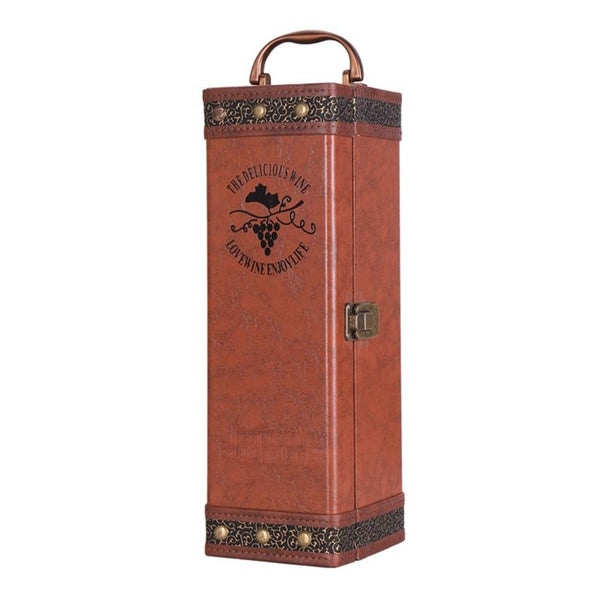 Single Red Wine Box Leather Wine Packaging Box Red With Wine Tools, Model: K16 Rivet