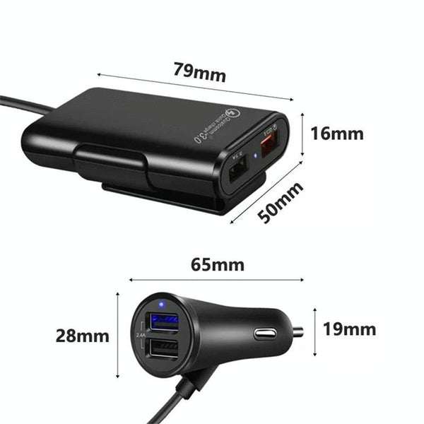 One For Four 8A Car Charger QC3.0 Fast Charge 4USB Car Front And Rear Seat Car Charger