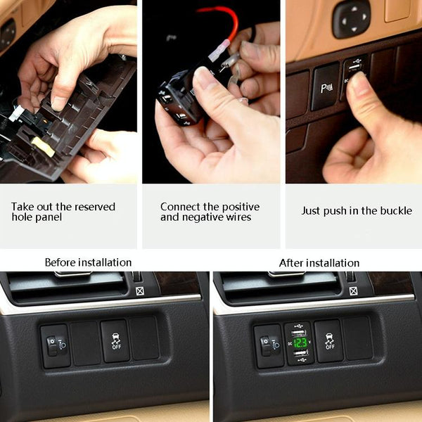 Car Charger Original Hole Non-Destructive Modification Of Dual Usb Car Charger With Line Suitable For Toyota(FTWU Red Light)