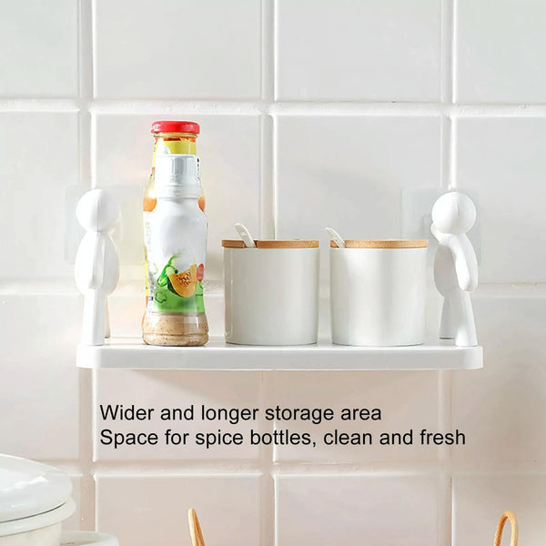 2pcs Small Person Shape Simple Wall Mounted Suction Cup Shelf Bathroom Cosmetic Storage(White)