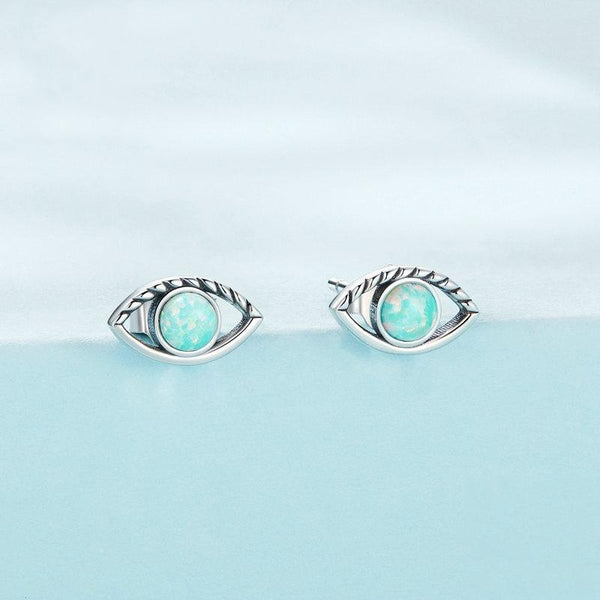 SCE1540 Sterling Silver S925 Opal Hollow Devil Eye Stud Earrings