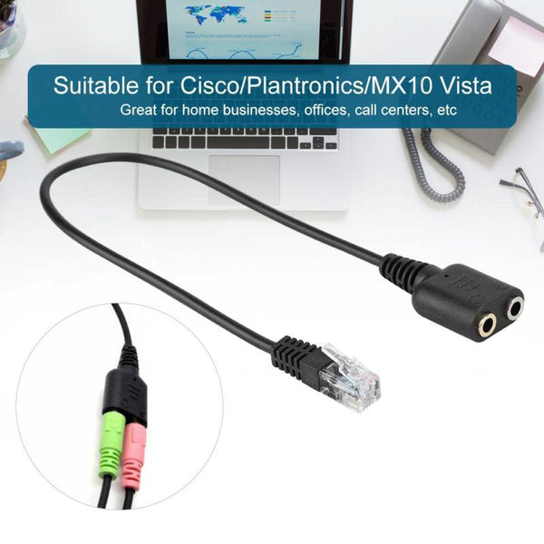Dual 3.5mm Female to RJ9 PC / Mobile Phones Headset to Office Phone Adapter Convertor Cable, Length: 30cm (Black)