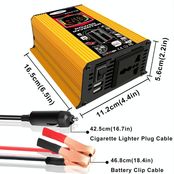 Tang III Generation 12V to 110V 6000W Modified Square Wave Car Power Inverter with LCD Display & Dual USB(Yellow)