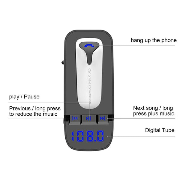 ER9 2 in 1 Hands-Free Calling Car Kit Wireless Bluetooth Headset Dual USB Charger FM Transmitter MP3 Music Player