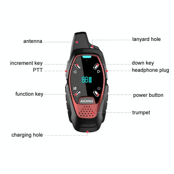 LED Display USB Charging Wireless Handheld Small Mini Walkie Talkie(Black)