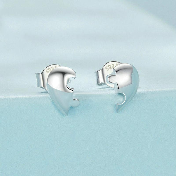 S925 Sterling Silver Platinum-plated Heart-shaped Puzzle Earrings(SCE1770)
