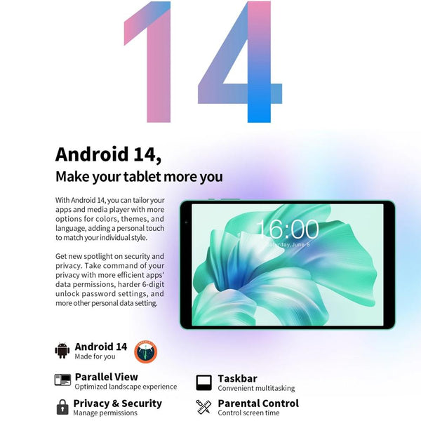 Teclast P85T Tablet PC 8 inch WiFi6, 4GB+64GB,  Android 14 Allwinner A523 Octa Core(Mint Green)