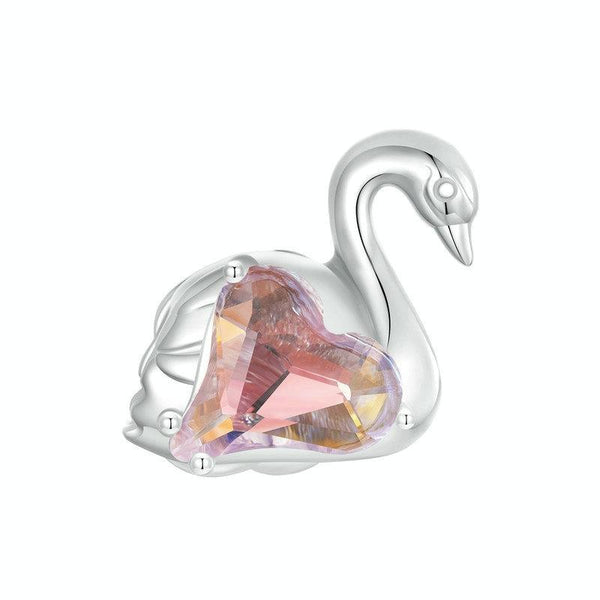 S925 Sterling Silver Platinum-plated Pink Swan Rose DIY Beads(BSC980)