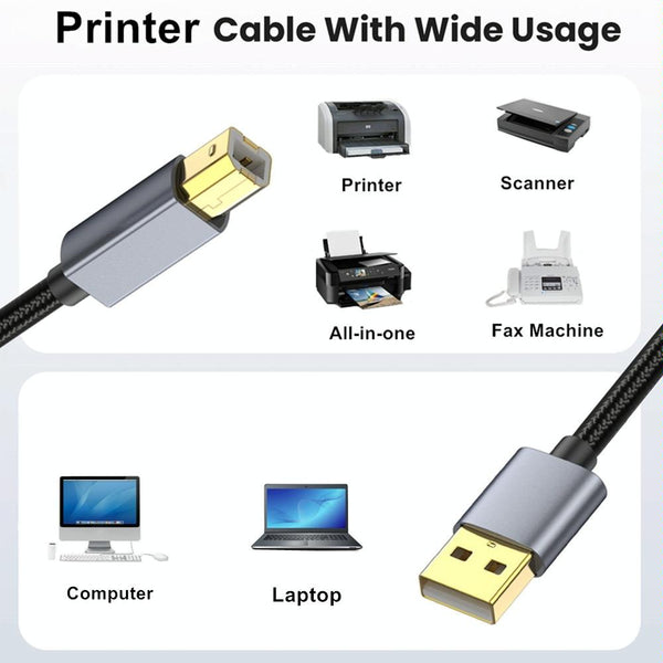USB 2.0 A Male to B Male Square Port Printer Data Transmission Extension Cable, Length:5m