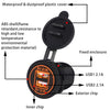 Universal Car Dual USB Charger Power Outlet Adapter 4.2A 5V IP66 with Aperture + 60cm Cable(Orange Light)