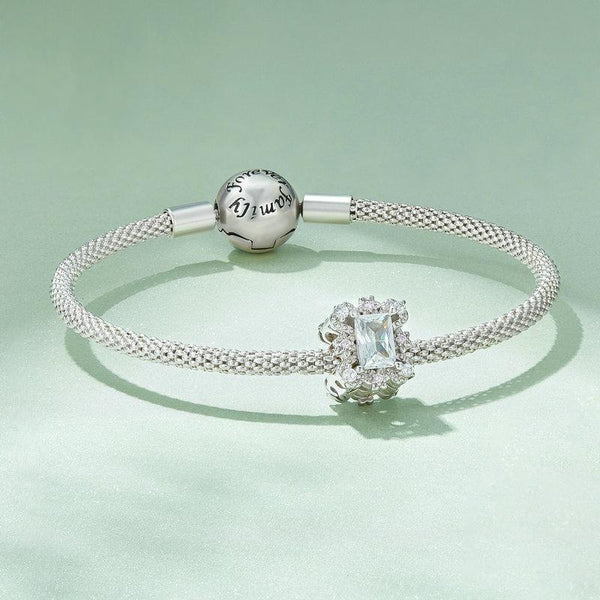 BSC739 S925 Sterling Silver Plated White Gold Zirconia Flower Bracelet Beads
