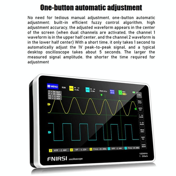 FNIRSI 1013D 1GS Sampling Dual Channel 100M Bandwidth Digital Oscilloscope, US Plug(English)