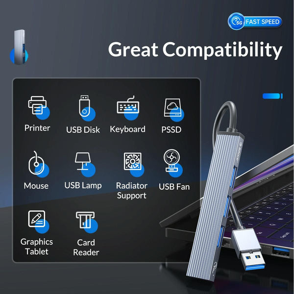 ORICO AH-A13 USB 3.0 x 1 + USB 2.0 x 3 to USB 3.0 HUB Adapter(Space Gray)