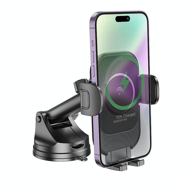 BOROFONE BH203 Blue Charm Car Center Console Wireless Fast Charging Holder(Black)