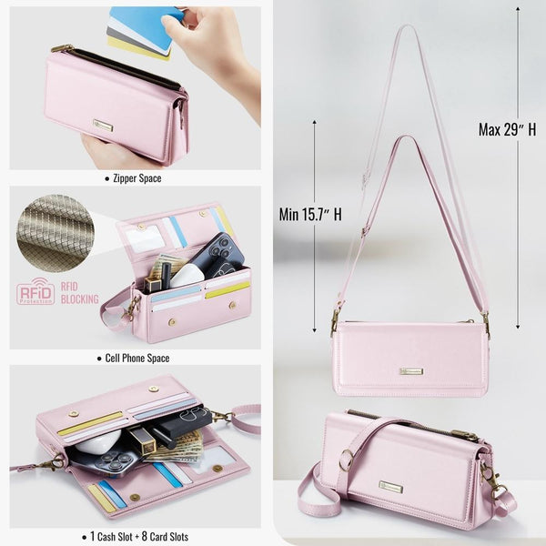 CaseMe ME30 Max Multifunctional Large-Capacity Shoulder Crossbody Phone Bag(Pink)