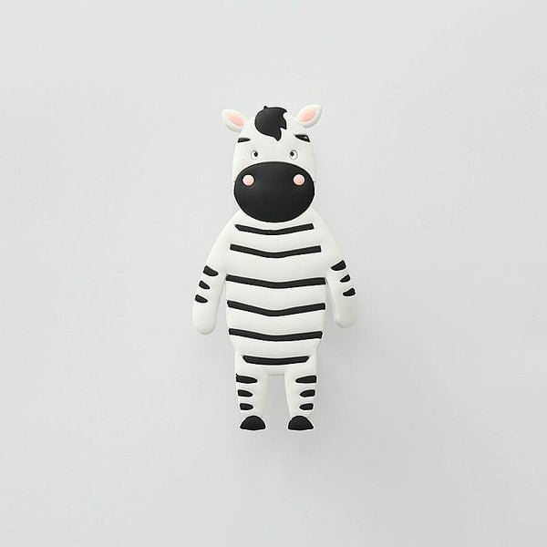 Punch-Free Cartoon Animal Hooks Wall-Mounted Seamless Wall Refrigerator Door Decorative Hooks(Zebra)