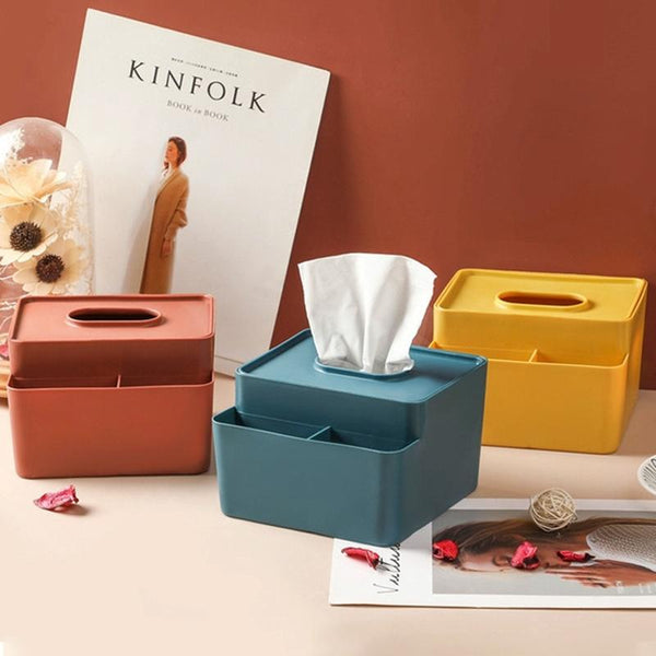 Simple Plastic Multifunctional Tissue Box Home Office Desk Storage Drawer Tray(Dark Flesh)