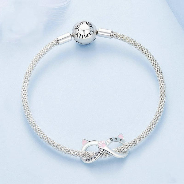BSC748 S925 Sterling Silver Infinity Cat Symbol Bracelet Beads