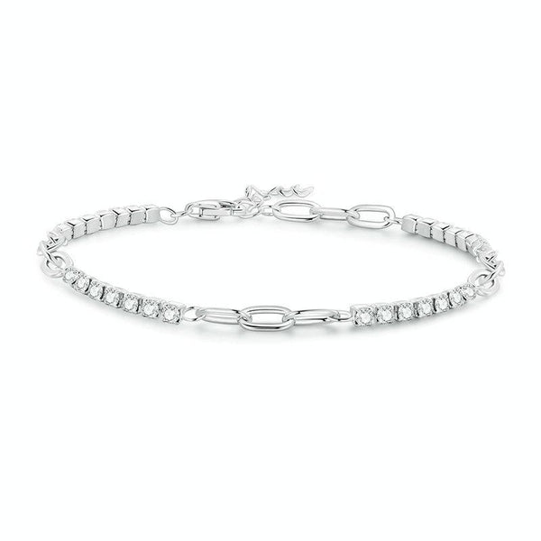 BSB102 Sterling Silver S925 Sparkling Mosaic White Gold Plated Square Zircon Bracelet