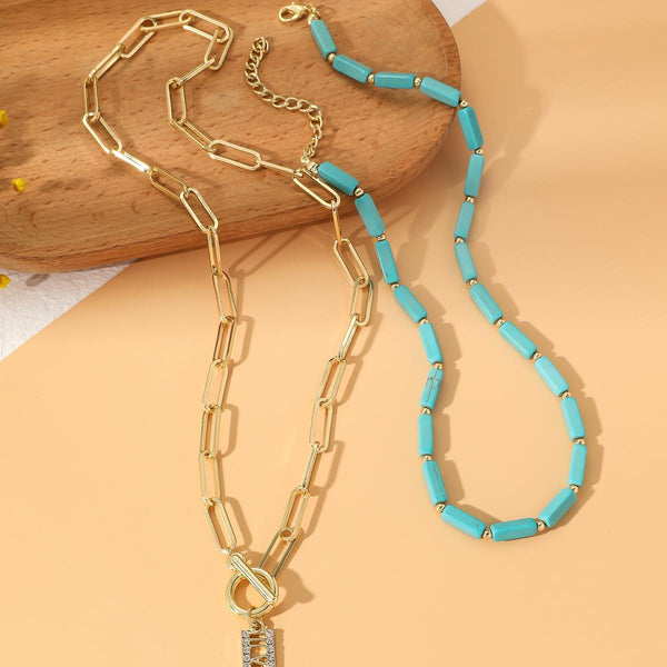 N2206-6 2pcs/set Rectangular Necklace Natural Turquoise Accessories Ladies Jewelry