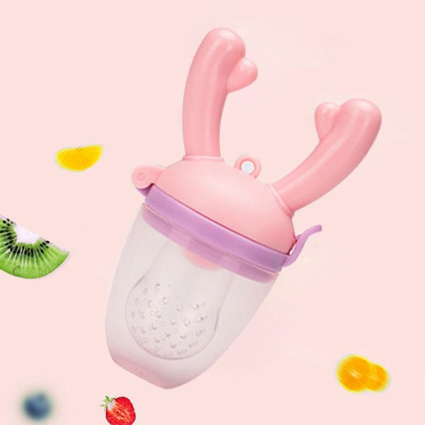 Baby Pacifier Fruit Vegetable Auxiliary Feeder Cute Deer Fruit Bite Pouch Teething Stick, Color: Pink