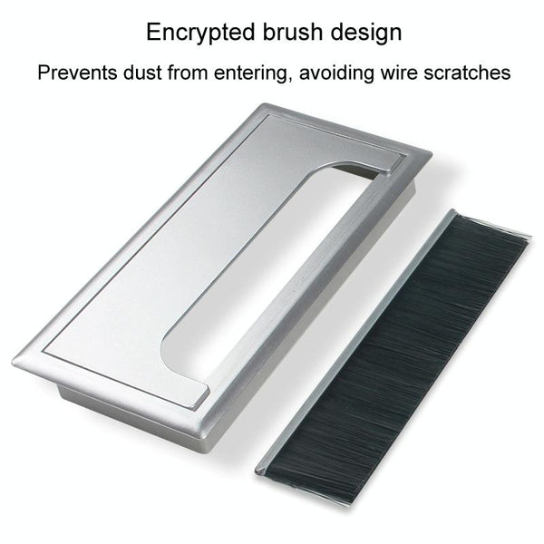 ABS Table Rectangle Wire Hole Cover Outlet Port With Brush PC Desk Cable Organizer, Size: 80x160mm Silver