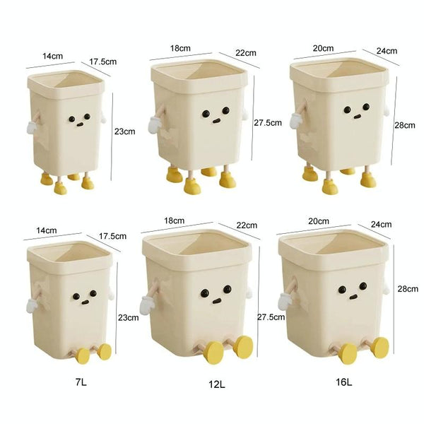 Cute Square Trash Can Household Living Room Bathroom Garbage Bin, Style: 12L Standing White
